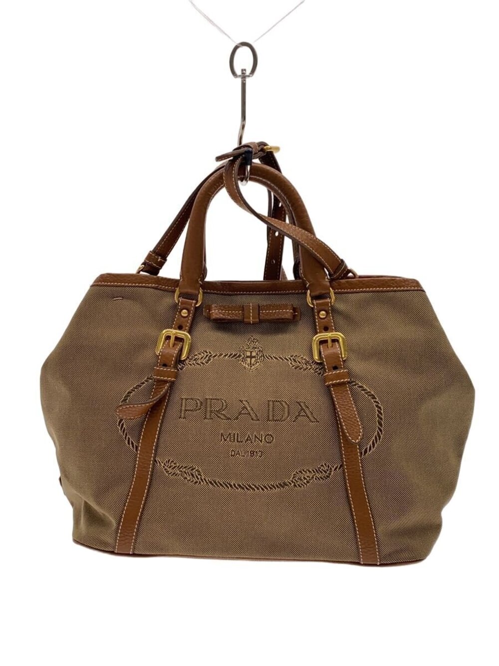 Prada Logo Jacquard Handbag Beige Tan